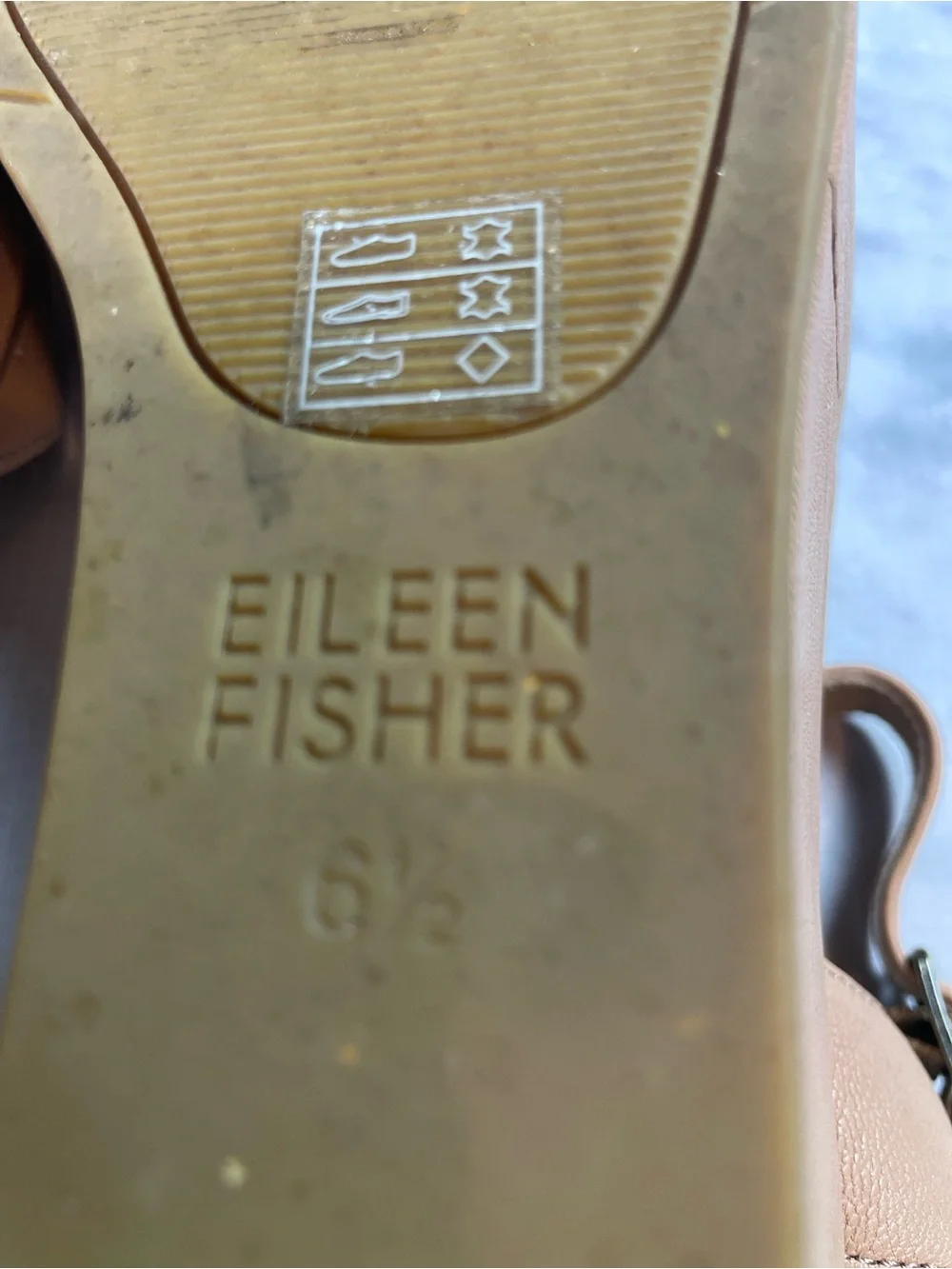Eileen Fisher Mime Honey Tumbled Leather Platform Sandals Sz 6.5